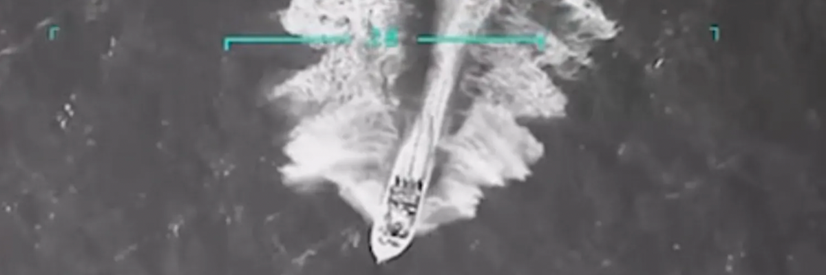 grainy US footage of alleged drug boat