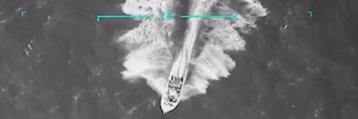 grainy US footage of alleged drug boat