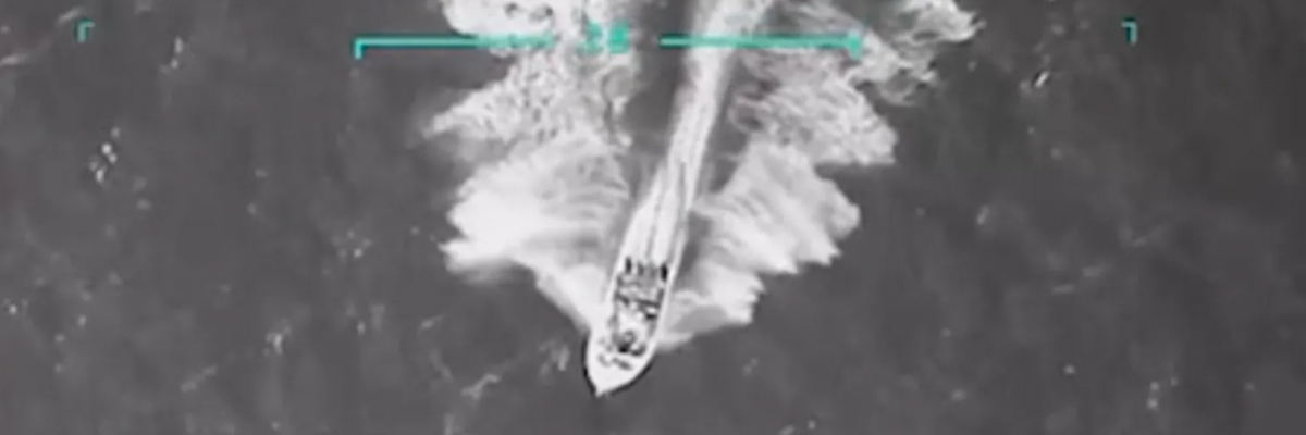 grainy US footage of alleged drug boat