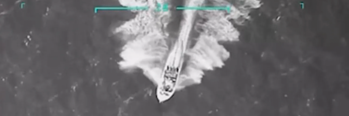 grainy US footage of alleged drug boat