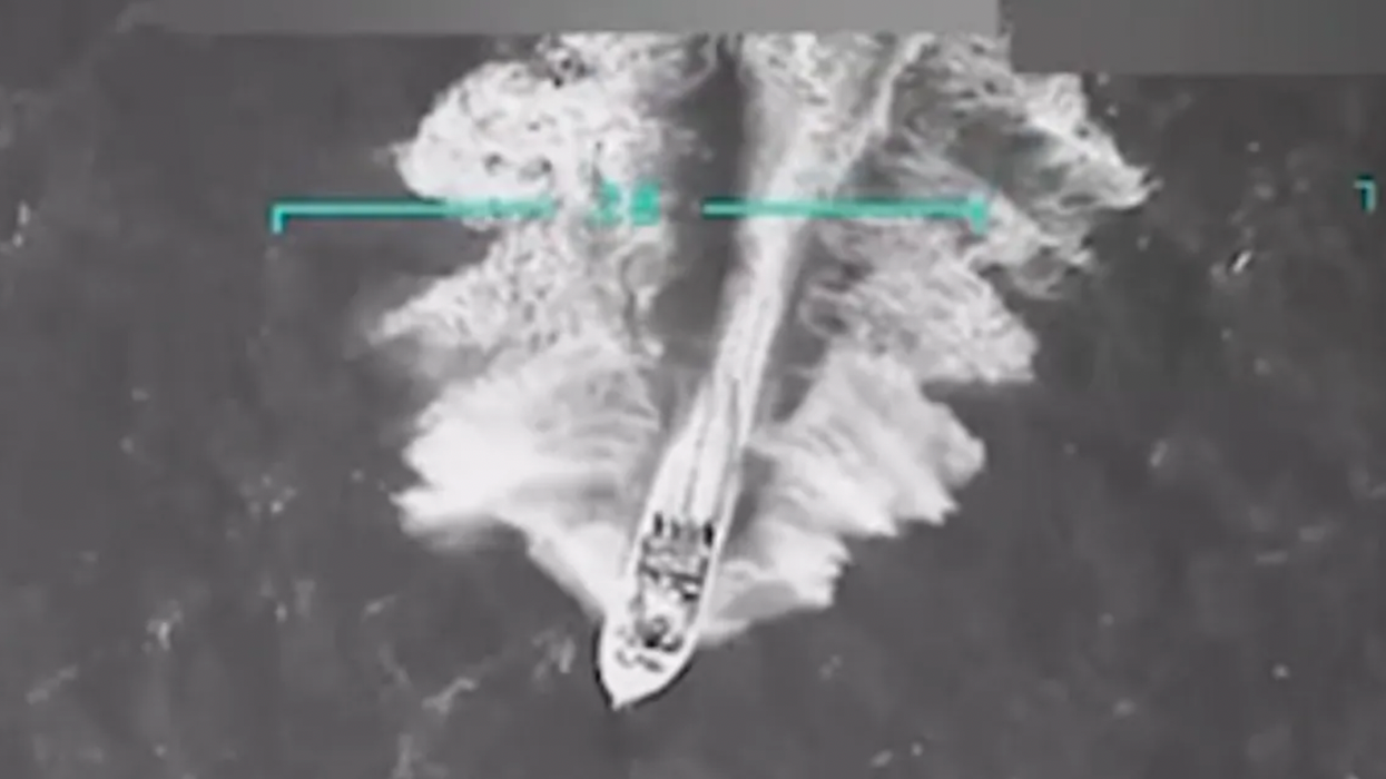 grainy US footage of alleged drug boat