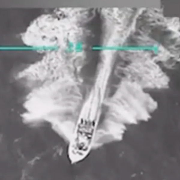 grainy US footage of alleged drug boat