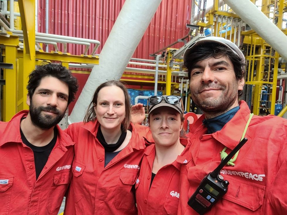Greenpeace activists aboard Shell drilling platform headed for the North Sea