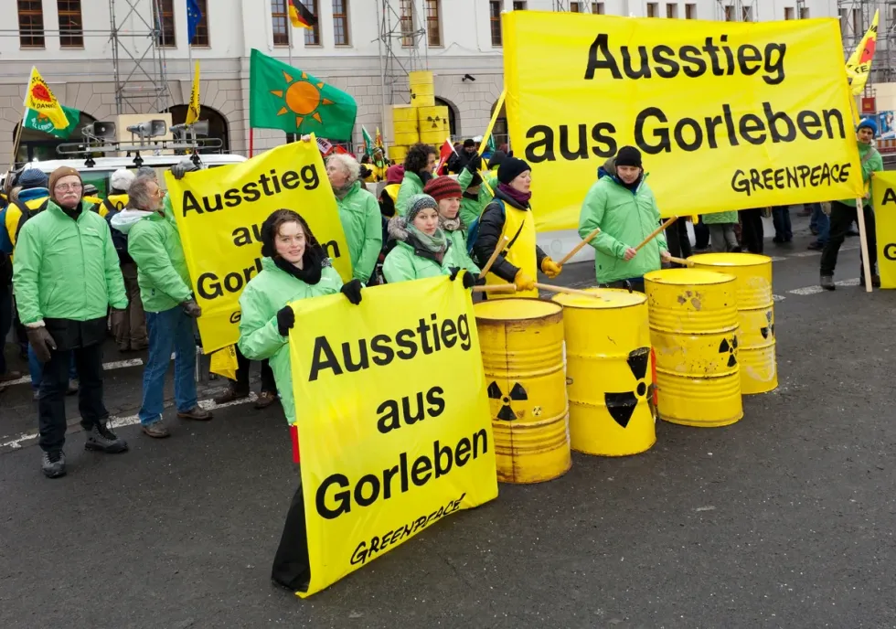 Greenpeace activists protest during the Bund-Laender Kommission meeting in Berlin against Gorleben as a possible nuclear waste final storage.