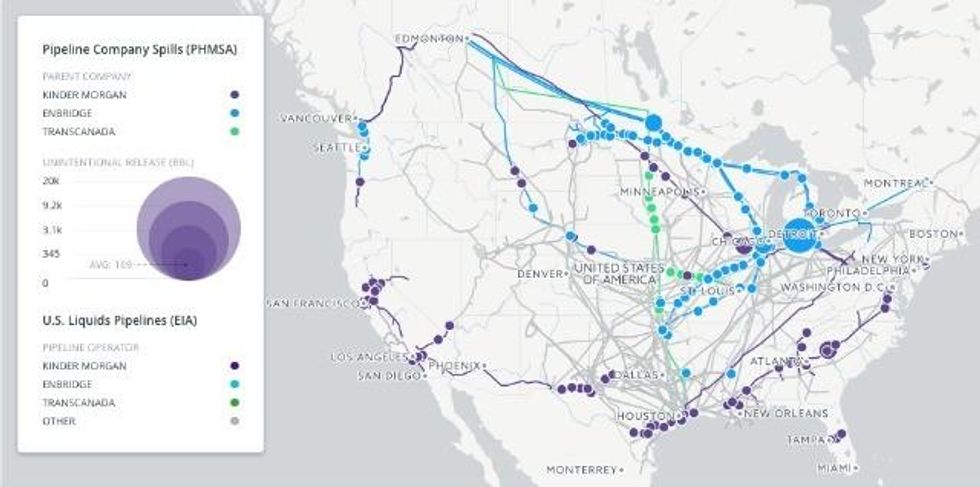 Greenpeace maps three company's U.S. pipline spills