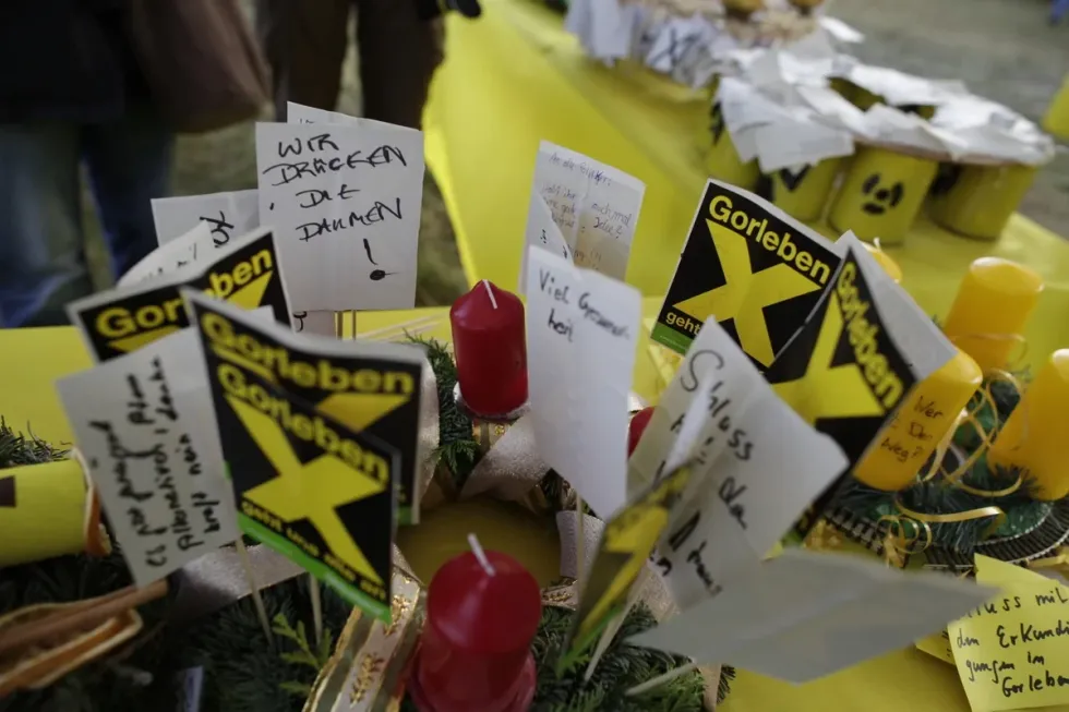 Greenpeace volunteers present Advent wreaths during protest against the Castor nuclear waste transport from LaHague to the intermediate storage Gorleben.