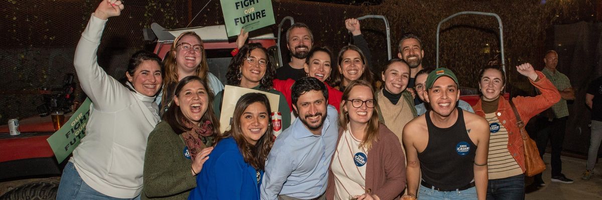 Greg Casar gathers with supporters