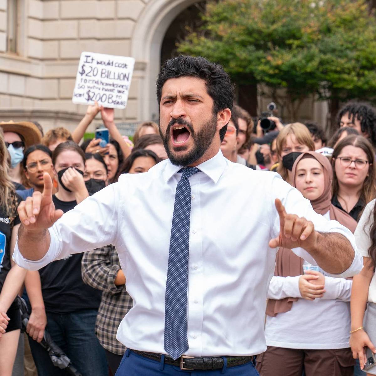 Greg Casar speaks at a pro-Palestine rally