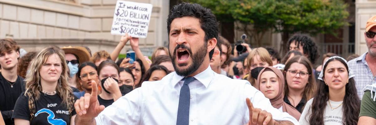 Greg Casar speaks at a pro-Palestine rally