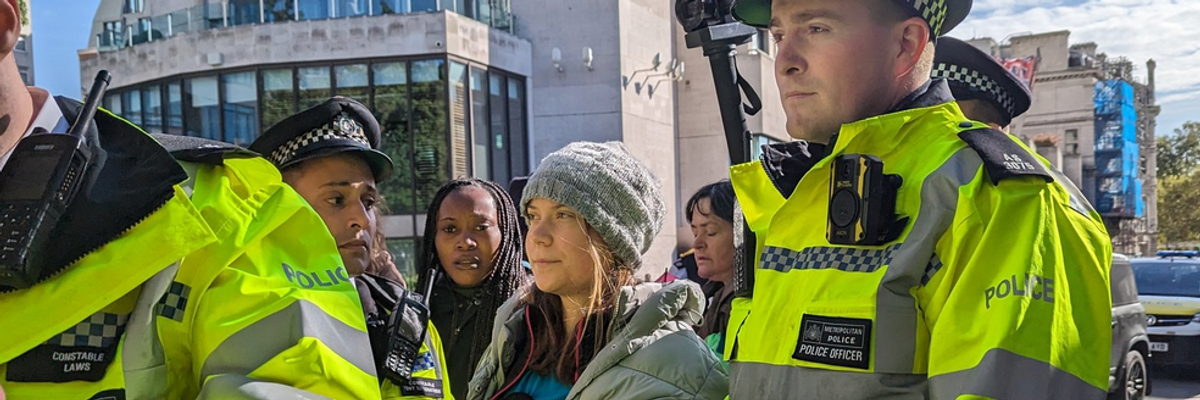 Greta Thunberg is arrested at a protest at the Energy Intelligence Forum