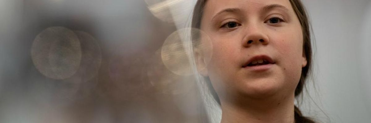 Greta Thunberg speaks at an event