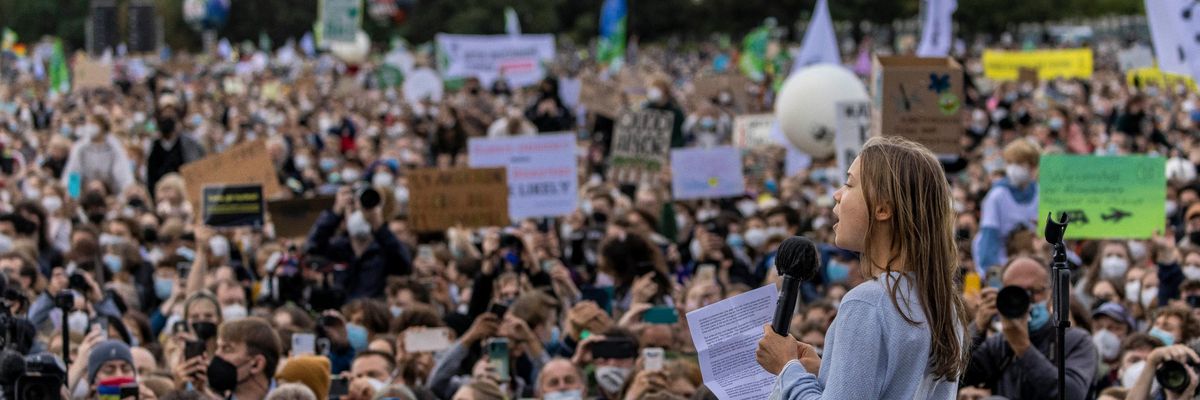 Greta Thunberg speaks during a climate strike in Germany