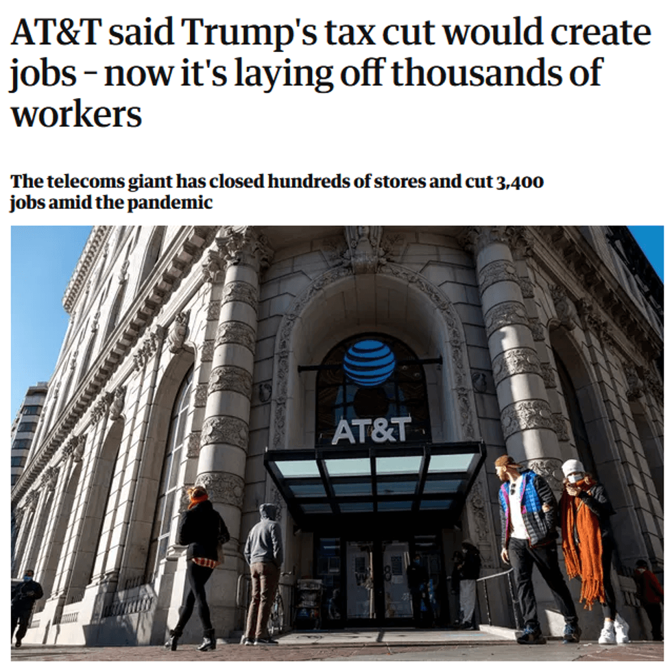 Guardian: AT&T said Trump's tax cut would create jobs - now it's laying off thousands of workers