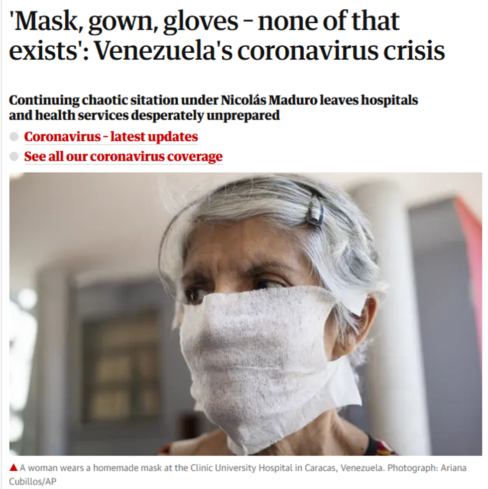 Guardian: 'Mask, gown, gloves - none of that exists': Venezuela's coronavirus crisis