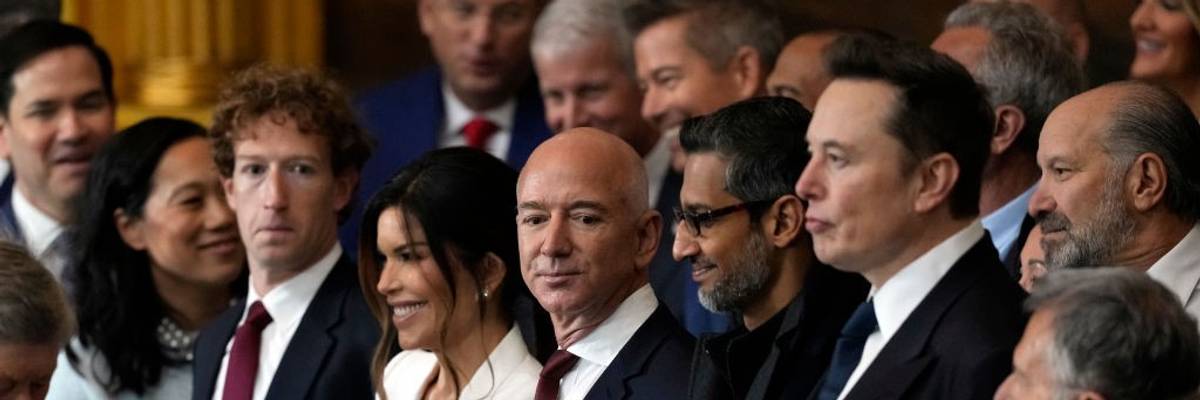 Guests including Mark Zuckerberg, Lauren Sanchez, Jeff Bezos, Sundar Pichai, and Elon Musk attend the Inauguration of Donald J. Trump