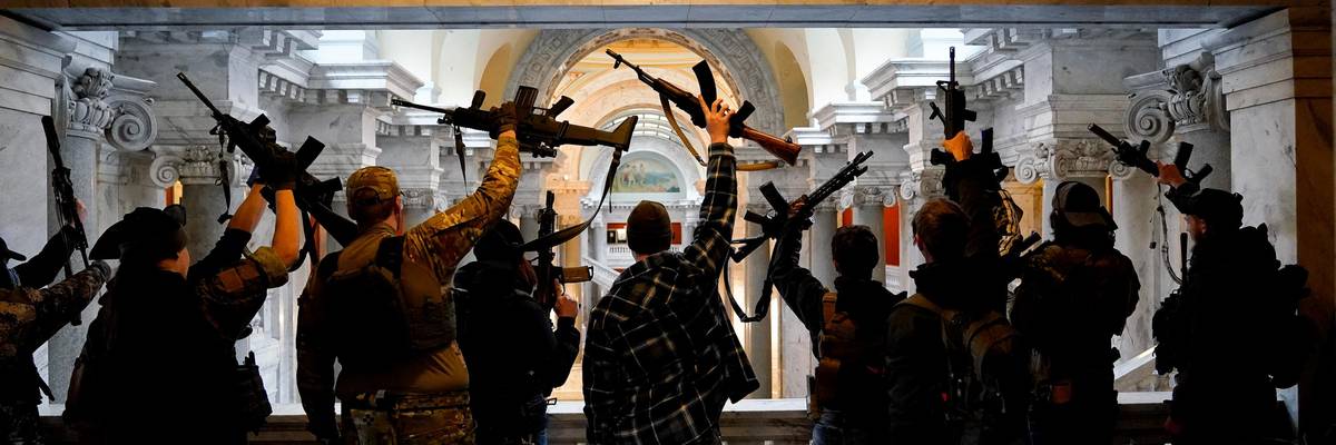 Gun rights activists carrying semi-automatic firearms