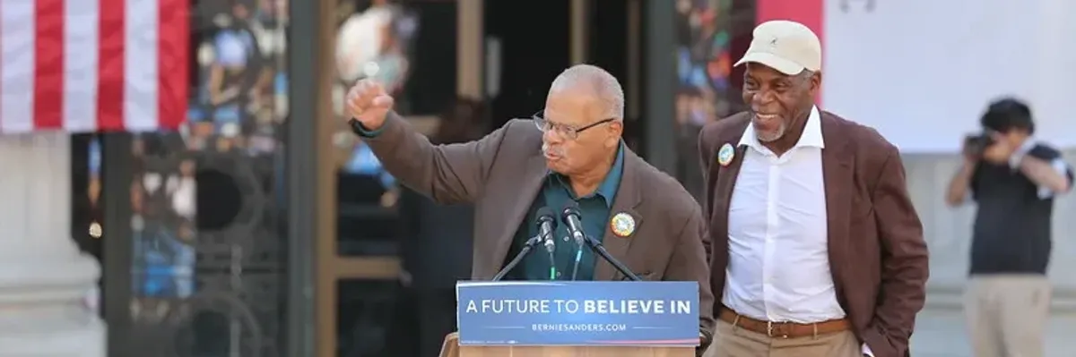 Gus Newport and Danny Glover at Bernie Sanders rally