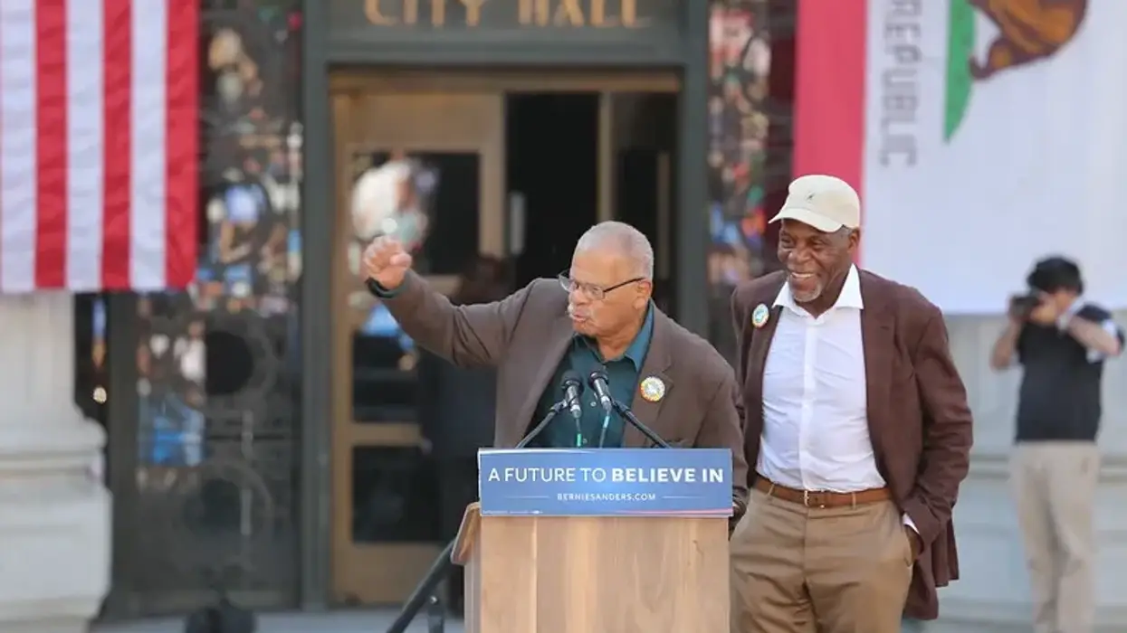 Gus Newport and Danny Glover at Bernie Sanders rally