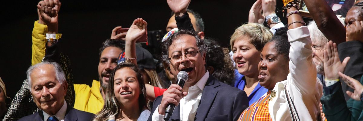 Gustavo Petro celebrates after winning Colombia's presidential election