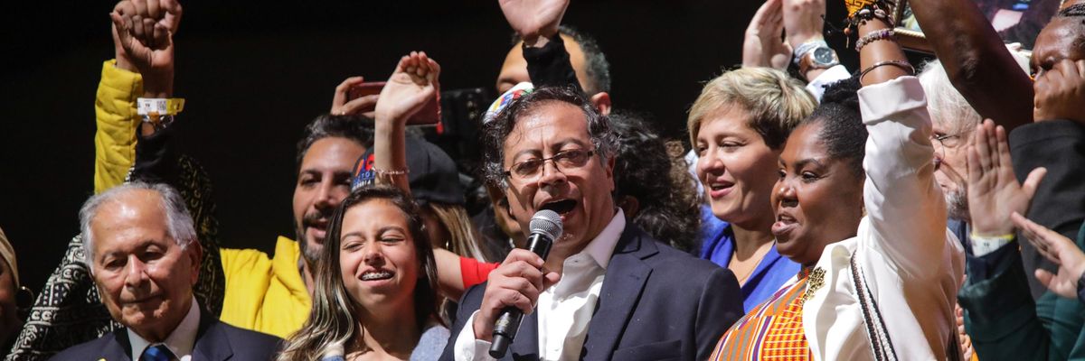 Gustavo Petro celebrates after winning Colombia's presidential election