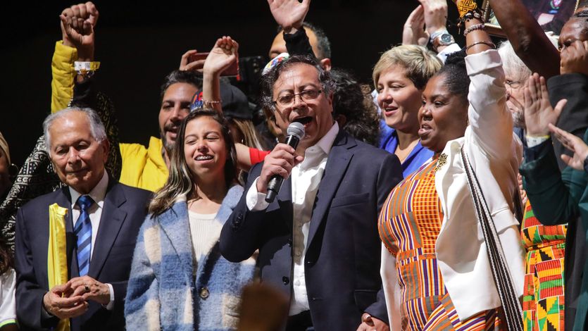 Gustavo Petro celebrates after winning Colombia's presidential election