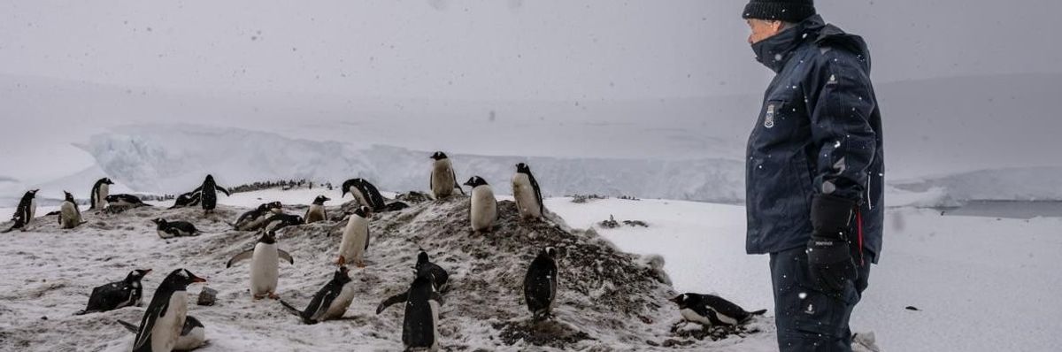Guterres with penguins in Antarctica