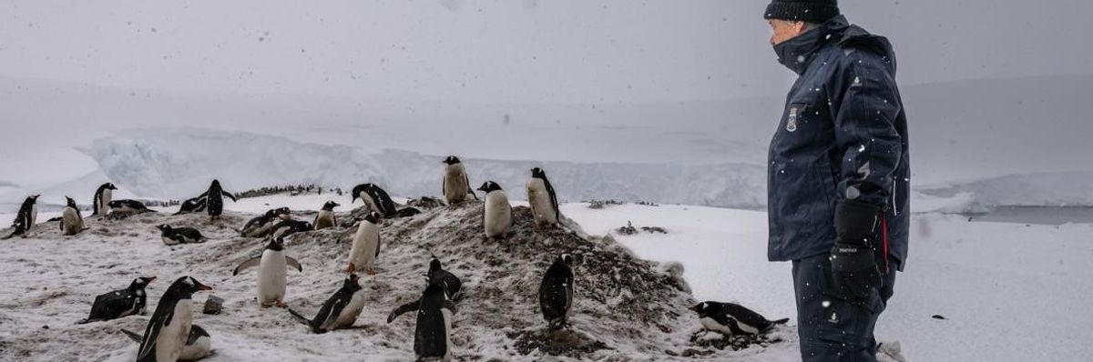 Guterres with penguins in ​Antarctica