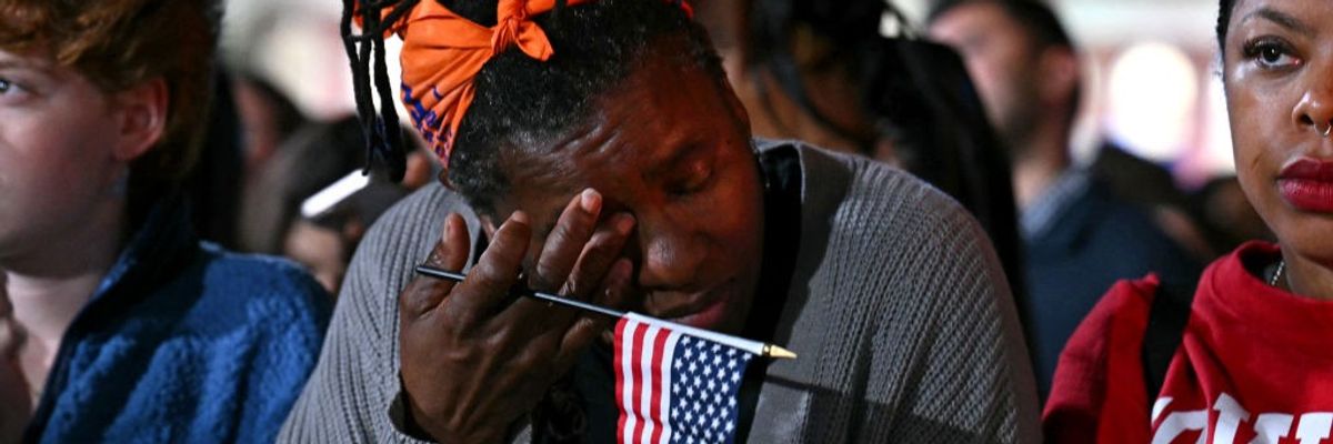 Harris support wipes her eyes