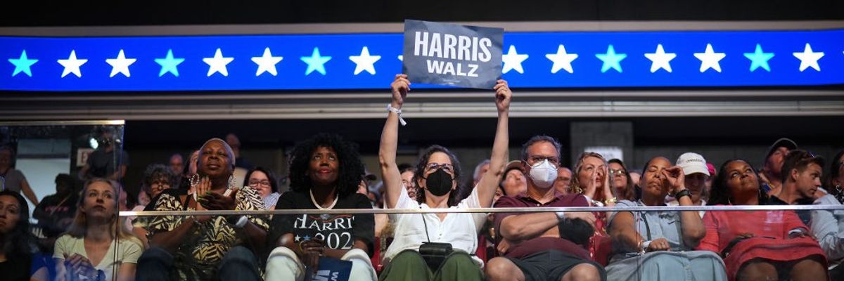 Harris-Walz supporters at a rally.
