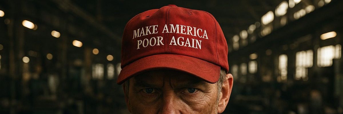 Hat says "Make America Poor Again"