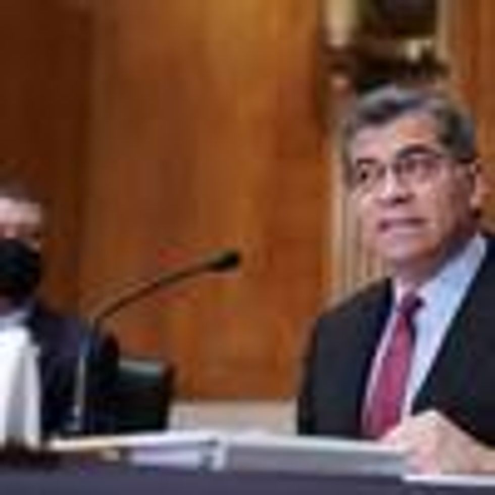 Health and Human Services Secretary Xavier Becerra speaks at a hearing.