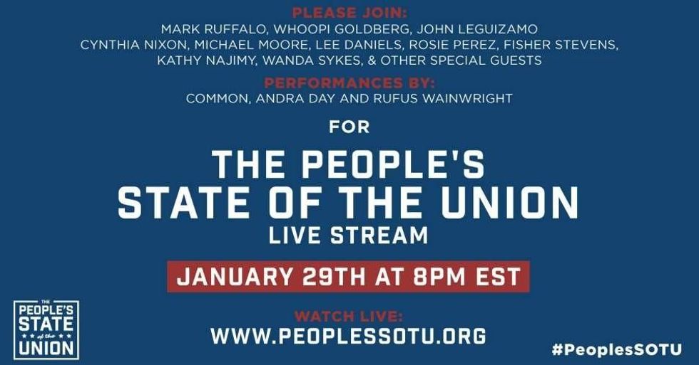 High-profile members of the Trump Resistance will hold a People's State of the Union in New York, focusing on voter rights and voter turnout in 2018 and recognizing the efforts of those who have stood up against the president's agenda over the past year. (Image: People's SOTU)