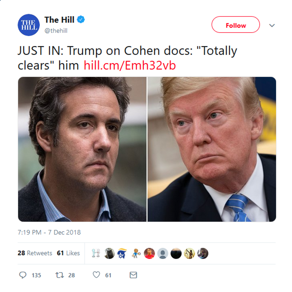 Hill: JUST IN: Trump on Cohen docs: