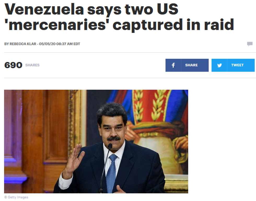 Hill: Venezuela says two US 'mercenaries' captured in raid