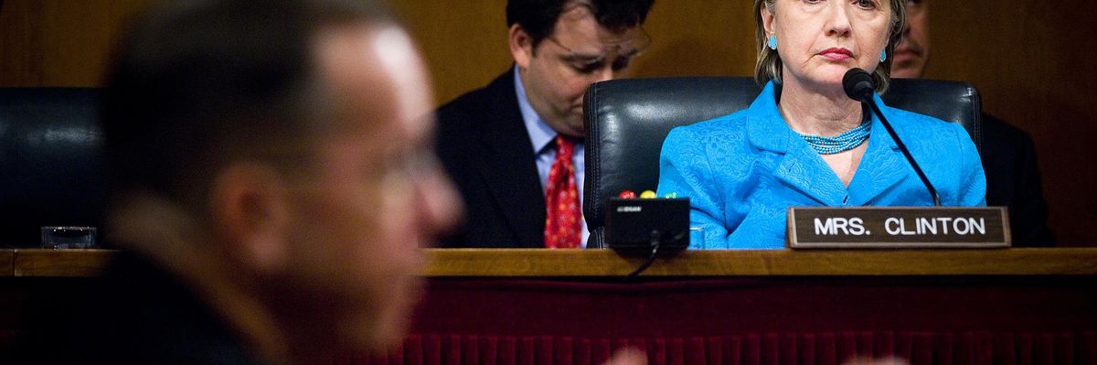 Hillary Clinton, serving as U.S. Senator in 2007, listens to Chief of Naval Operations Navy Admiral Mike Mullen