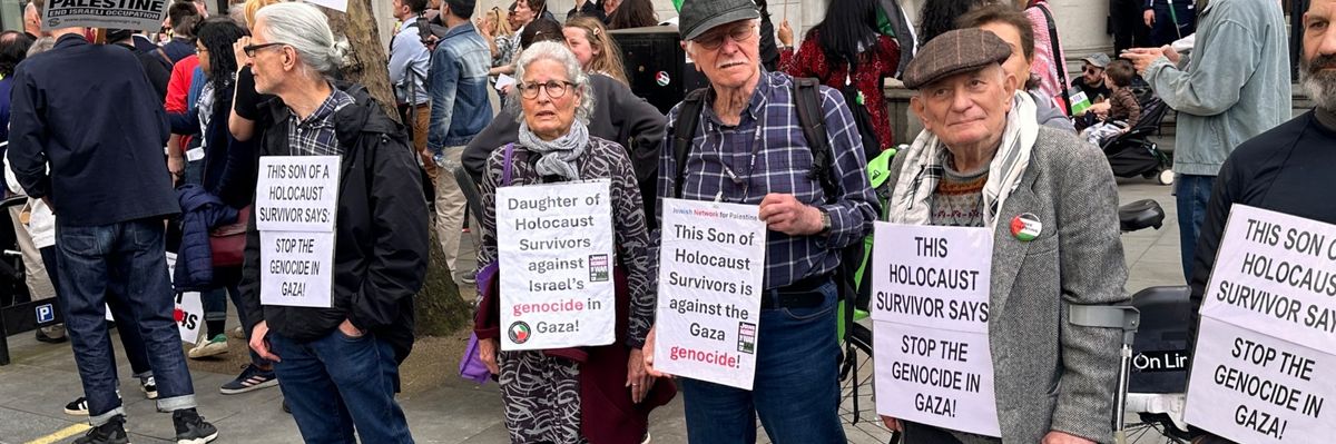 Holocaust survivors condemn Israel's Gaza genocide during a London protest.