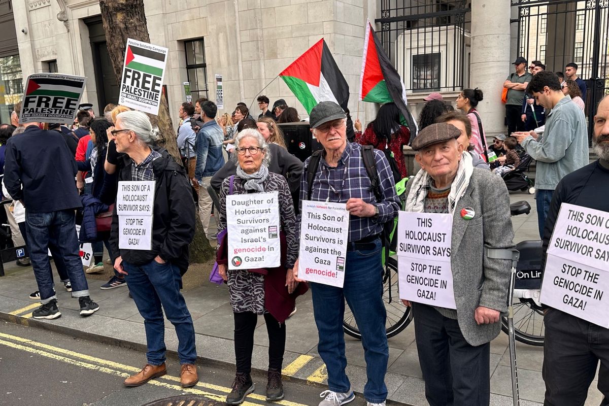 Holocaust survivors condemn Israel's Gaza genocide during a London protest.