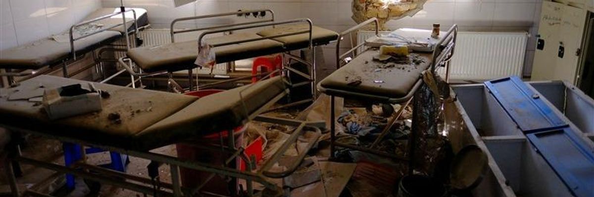 Hospital beds lay in the MSF hospital in Kunduz, Afghanistan, about six months after an American airstrike killed dozens of patients, some of whom burned to death in their beds.