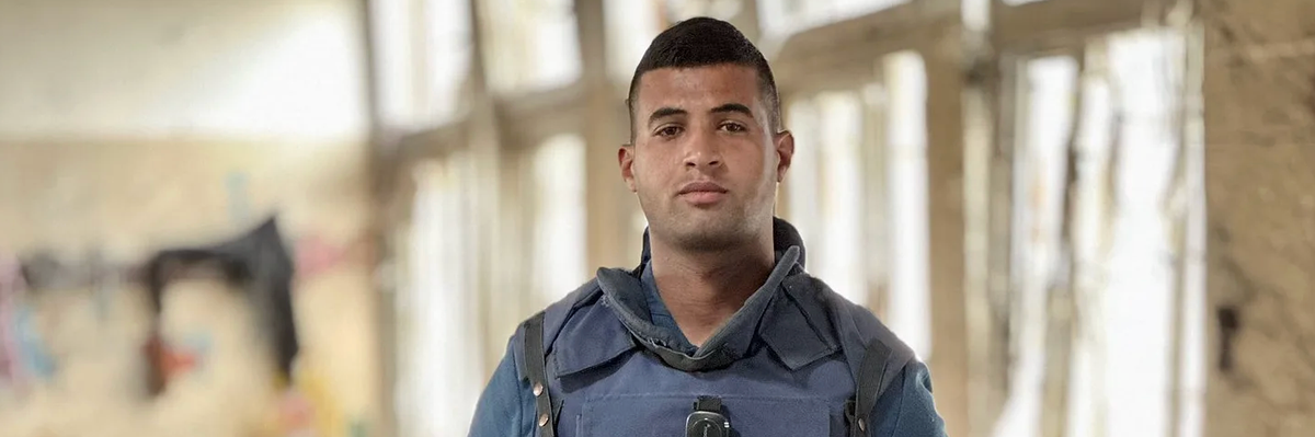 Hossam Shabat is seen reporting from northern Gaza