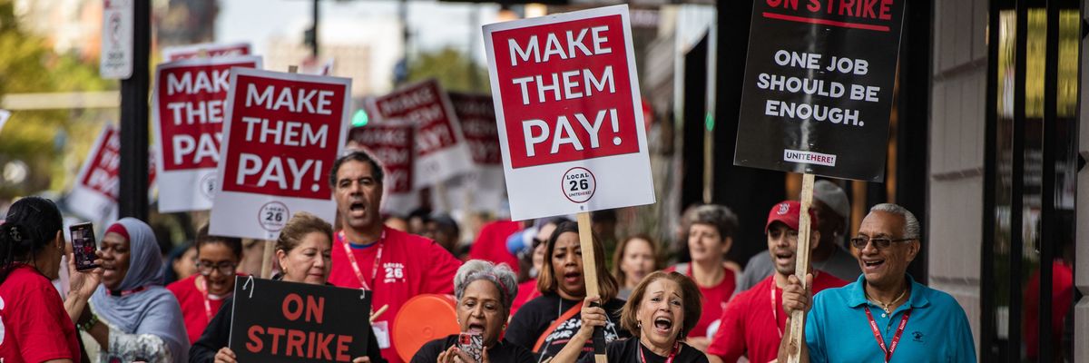 Hotel workers on strike on Labor Day.