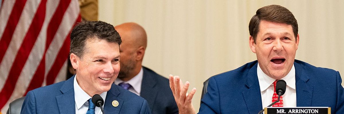 House Budget Committee Ranking Member Brendan Boyle (D-Pa.) listens as Chair Jodey Arrington (R-Texas) speaks