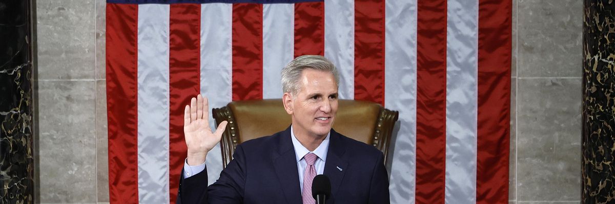 House Kevin McCarthy is sworn in on January 7, 2023 in Washington, D.C.