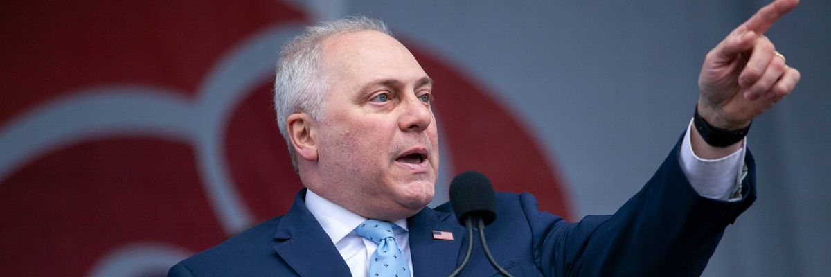 House Majority Leader Steve Scalise in a blue suit pointing
