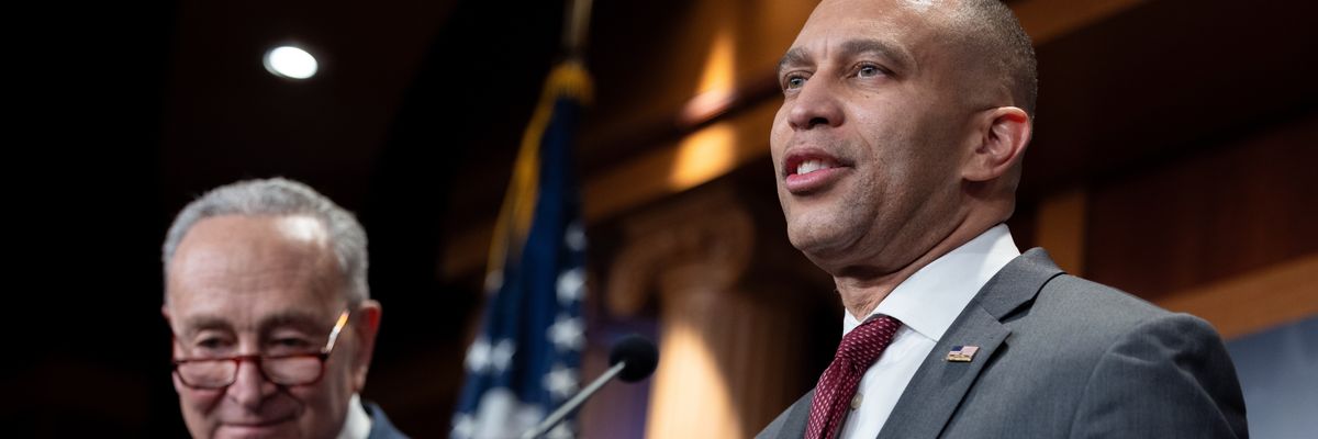 House Minority Leader Hakeem Jeffries (D-N.Y.) speaks at a press conference with Senate Minority Leader Chuck Schumer (D-N.Y.)