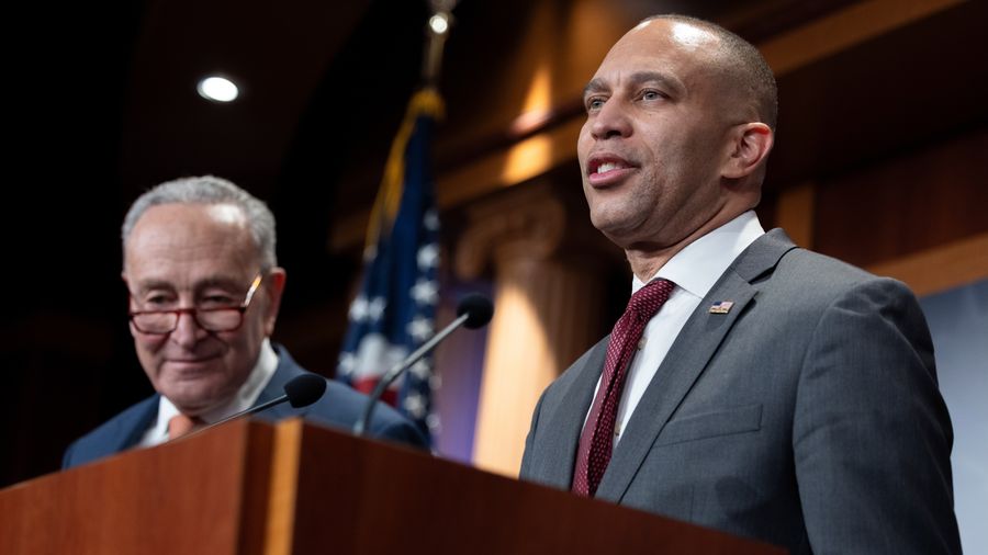 House Minority Leader Hakeem Jeffries (D-N.Y.) speaks at a press conference with Senate Minority Leader Chuck Schumer (D-N.Y.)