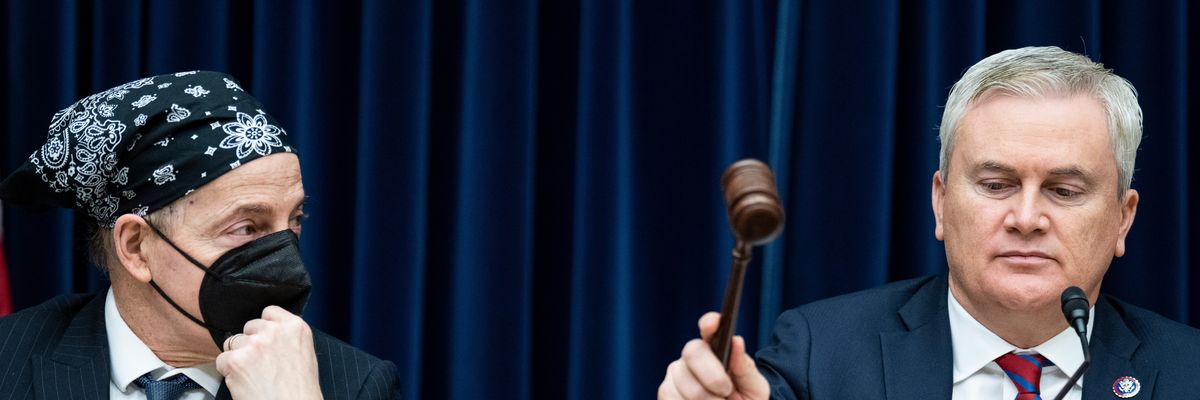 House Oversight Committee Chairman James Comer (R-Ky.), on right, and ranking member Rep. Jamie Raskin (D-Md.)