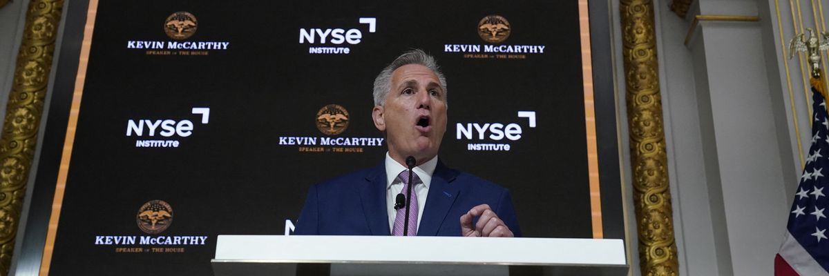 House Speaker Kevin McCarthy (R-Calif.) delivers a speech on the economy