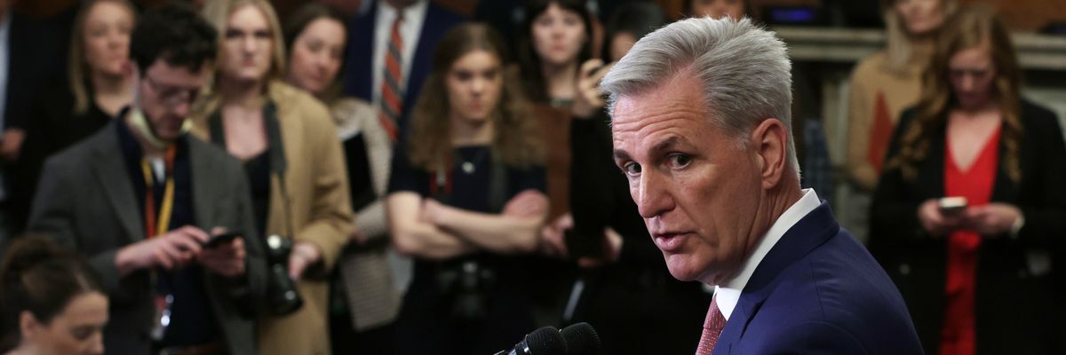 House Speaker Kevin McCarthy (R-Calif.) speaks to members of the press