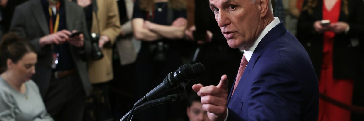 House Speaker Kevin McCarthy (R-Calif.) speaks to members of the press