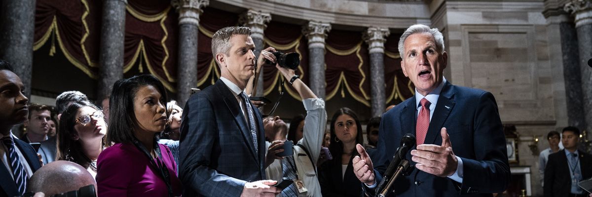 House Speaker Kevin McCarthy (R-Calif.) speaks with reporters on May 24, 2023 in Washington, D.C.